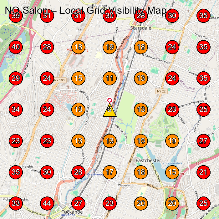 NQ Salon GeoGrid visibility map for Hair Salon in Scarsdale